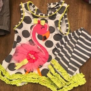 Rare Edition Flamingo Top and Striped Leggings
